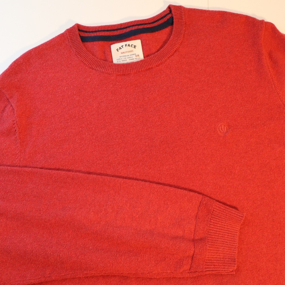 Fat Face Mens Washed Red Crew Neck Sweater Long Sleeve Knit Pullover UK XL